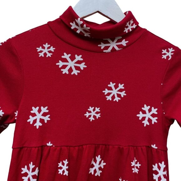 Gymboree Girls Holiday Dress Size 9  Red Snowflake Long Sleeve Cotton Turtleneck - Picture 2 of 8